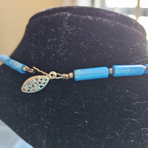 Egyptian Sterling Silver Hieroglyphics Pendant Blue Howlite Beads Necklace - Picture 7 of 10